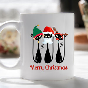 Atomic cat retro merry christmas mug with bouquet or treats