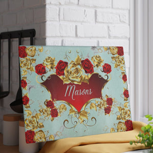 Red and gold personalised cutting board