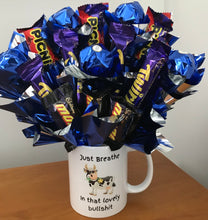 Load image into Gallery viewer, just breathe in that lovely bullshit cow mug with chocolate bouquet
