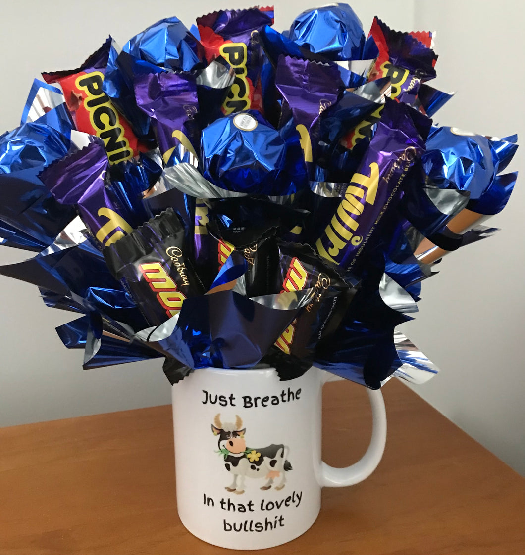 just breathe in that lovely bullshit cow mug with chocolate bouquet