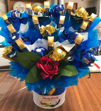 Load image into Gallery viewer, Heavenly Blue and Gold Bouquet - ferreros no hearts
