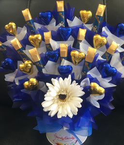 Heavenly Blue and Gold Bouquet - ferreros no hearts